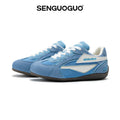 SENGUOGUO Retro Racer Sneaker — Sky Blue & White, Unisex Low-Top