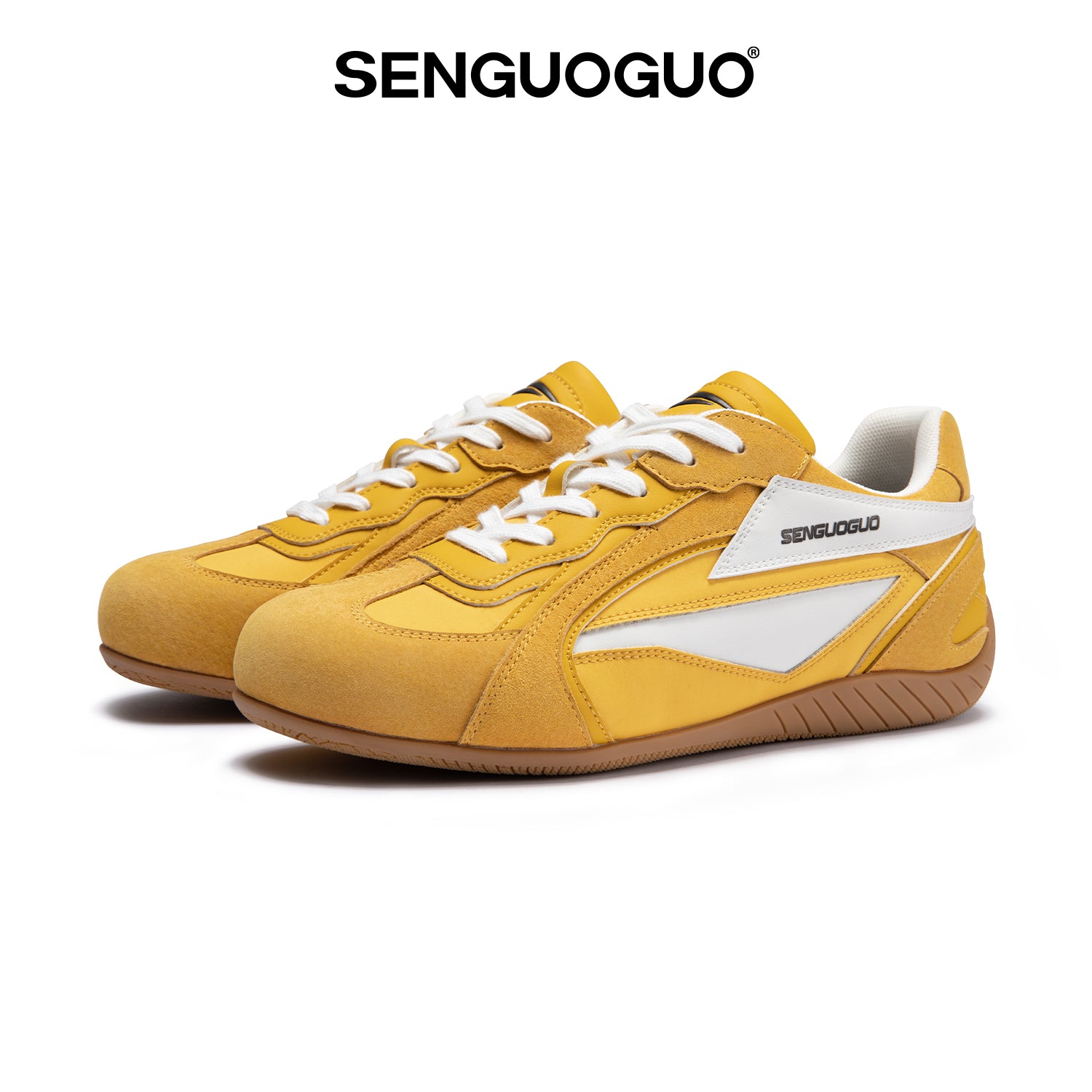 SENGUOGUO Retro Racer Sneaker — Yellow & White, Unisex Low-Top