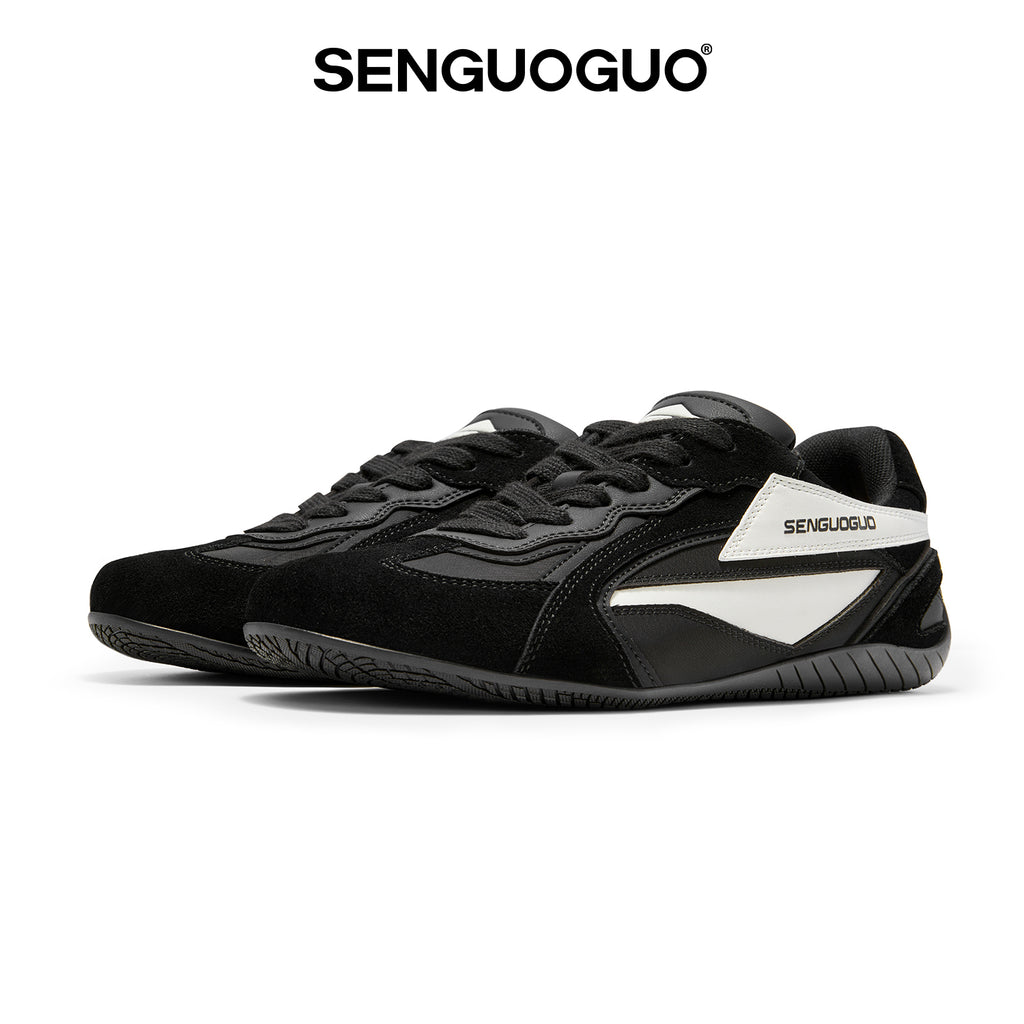 SENGUOGUO Retro Racer Sneaker — Black & White, Unisex Low-Top