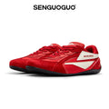 SENGUOGUO Retro Racer Sneaker — Pomegranate Red & White, Unisex Low-Top