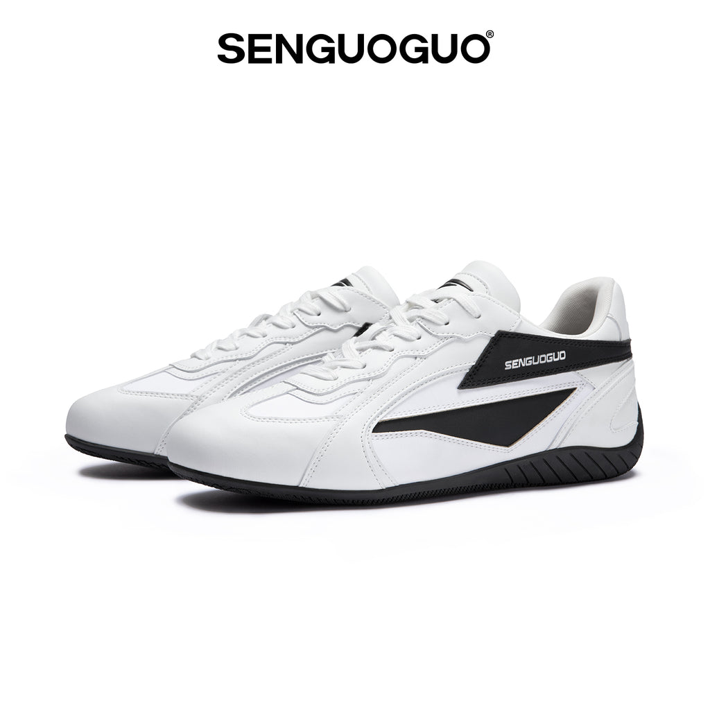 SENGUOGUO Lightning Racer Sneaker — Black & White, Unisex Low-Top