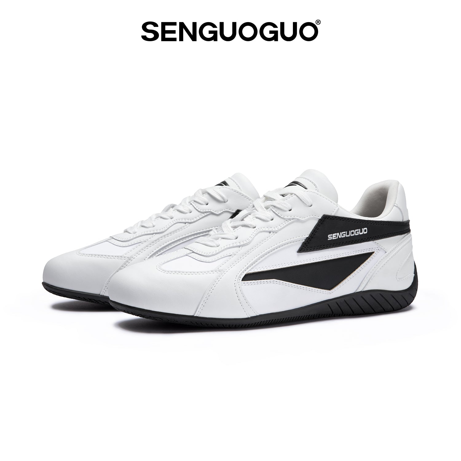 SENGUOGUO Lightning Racer Sneaker — Black & White, Unisex Low-Top