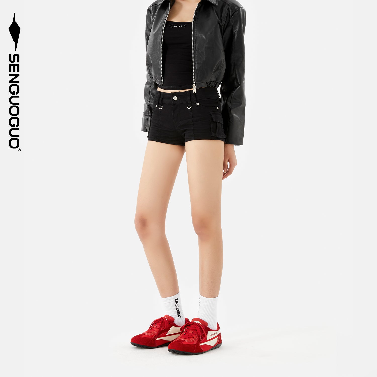 SENGUOGUO Retro Racer Sneaker — Pomegranate Red & White, Unisex Low-Top