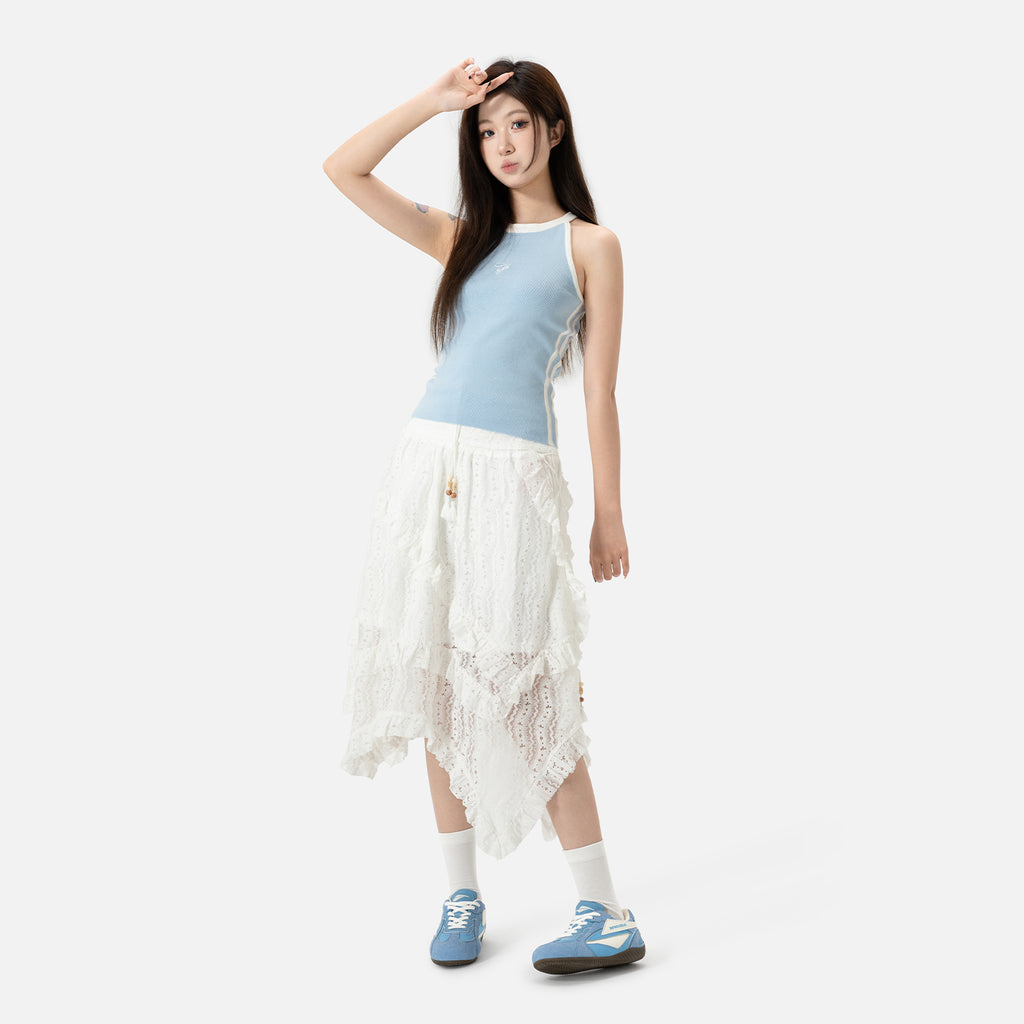 SENGUOGUO Retro Racer Sneaker — Sky Blue & White, Unisex Low-Top