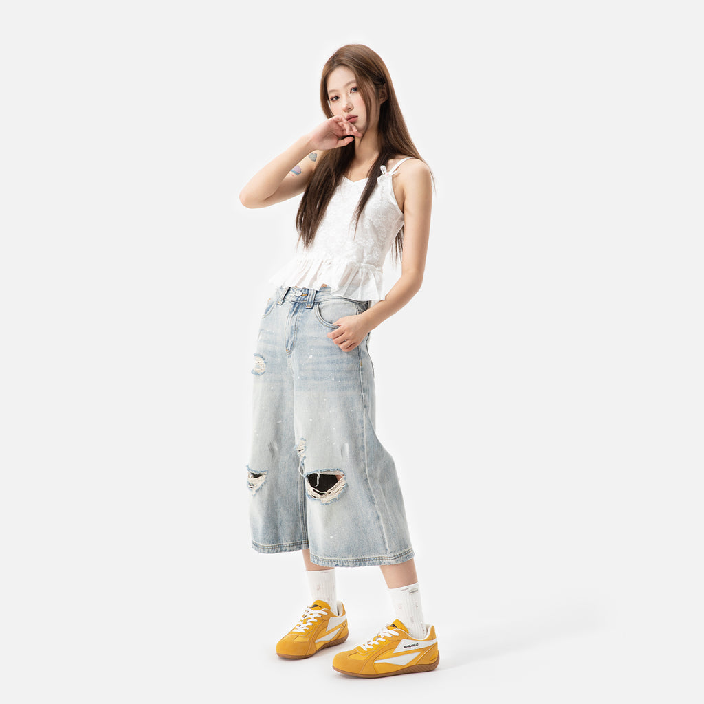 SENGUOGUO Retro Racer Sneaker — Yellow & White, Unisex Low-Top