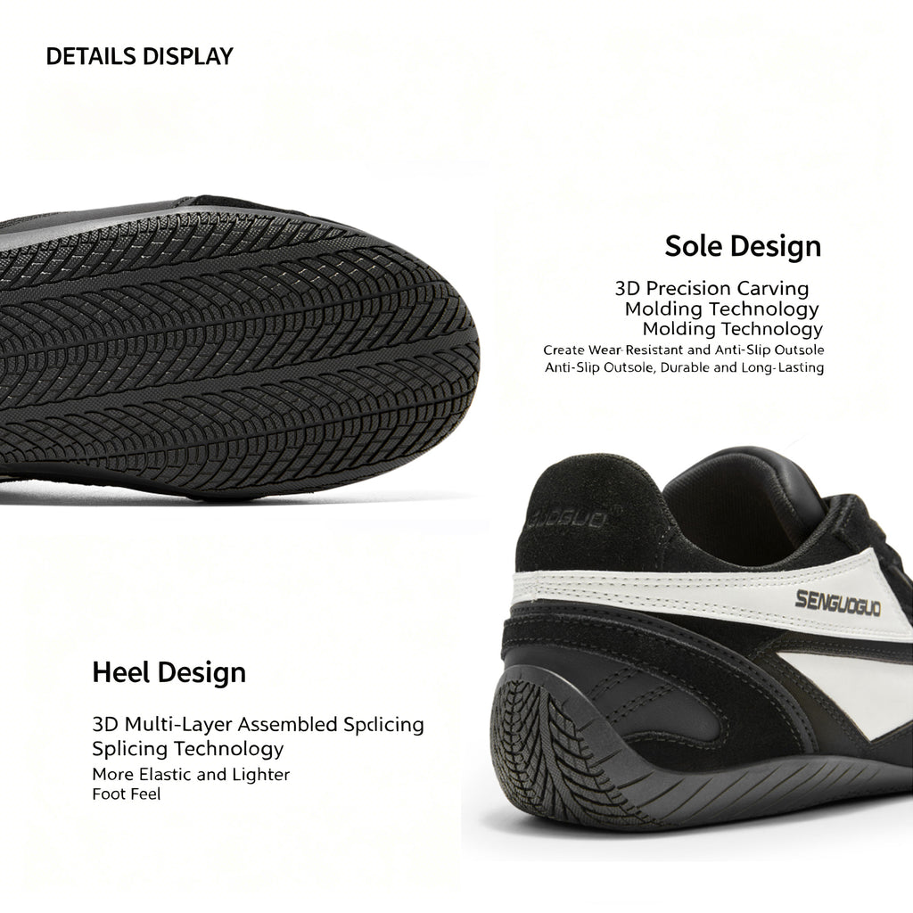 SENGUOGUO Retro Racer Sneaker — Black & White, Unisex Low-Top