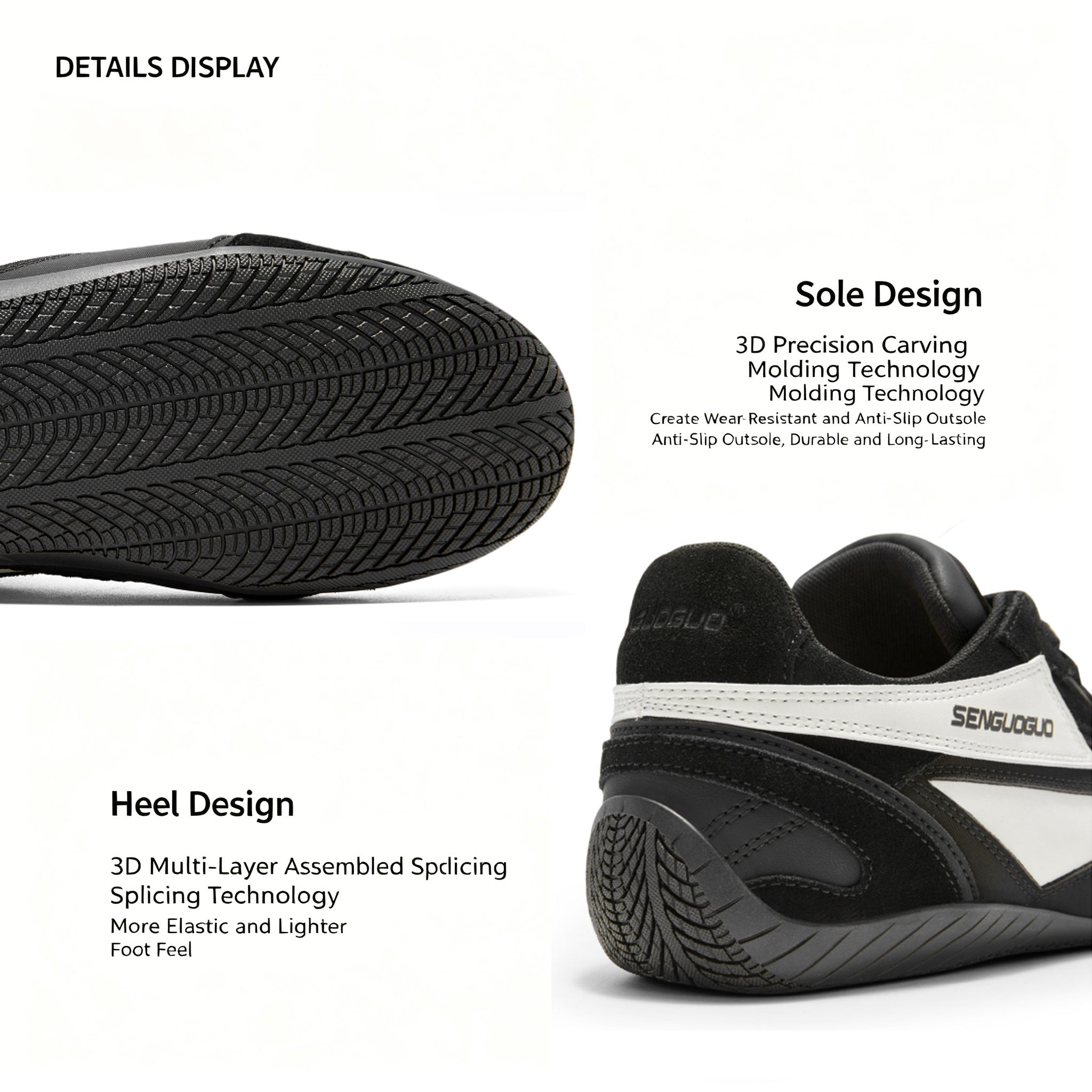 SENGUOGUO Retro Racer Sneaker — Black & White, Unisex Low-Top