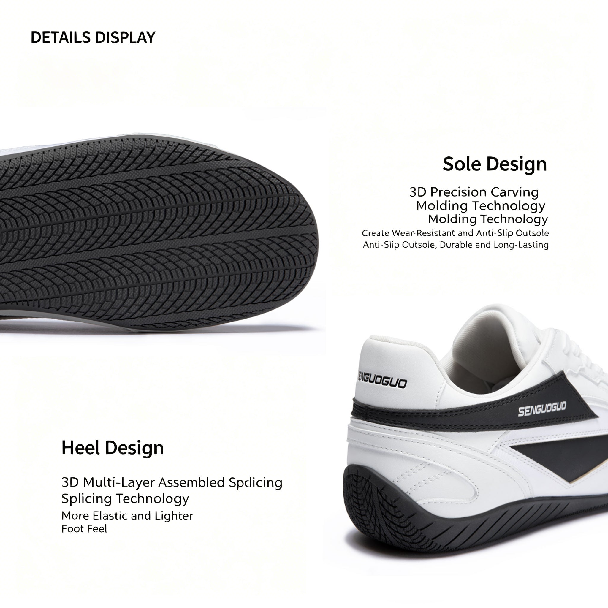 SENGUOGUO Lightning Racer Sneaker — Black & White, Unisex Low-Top