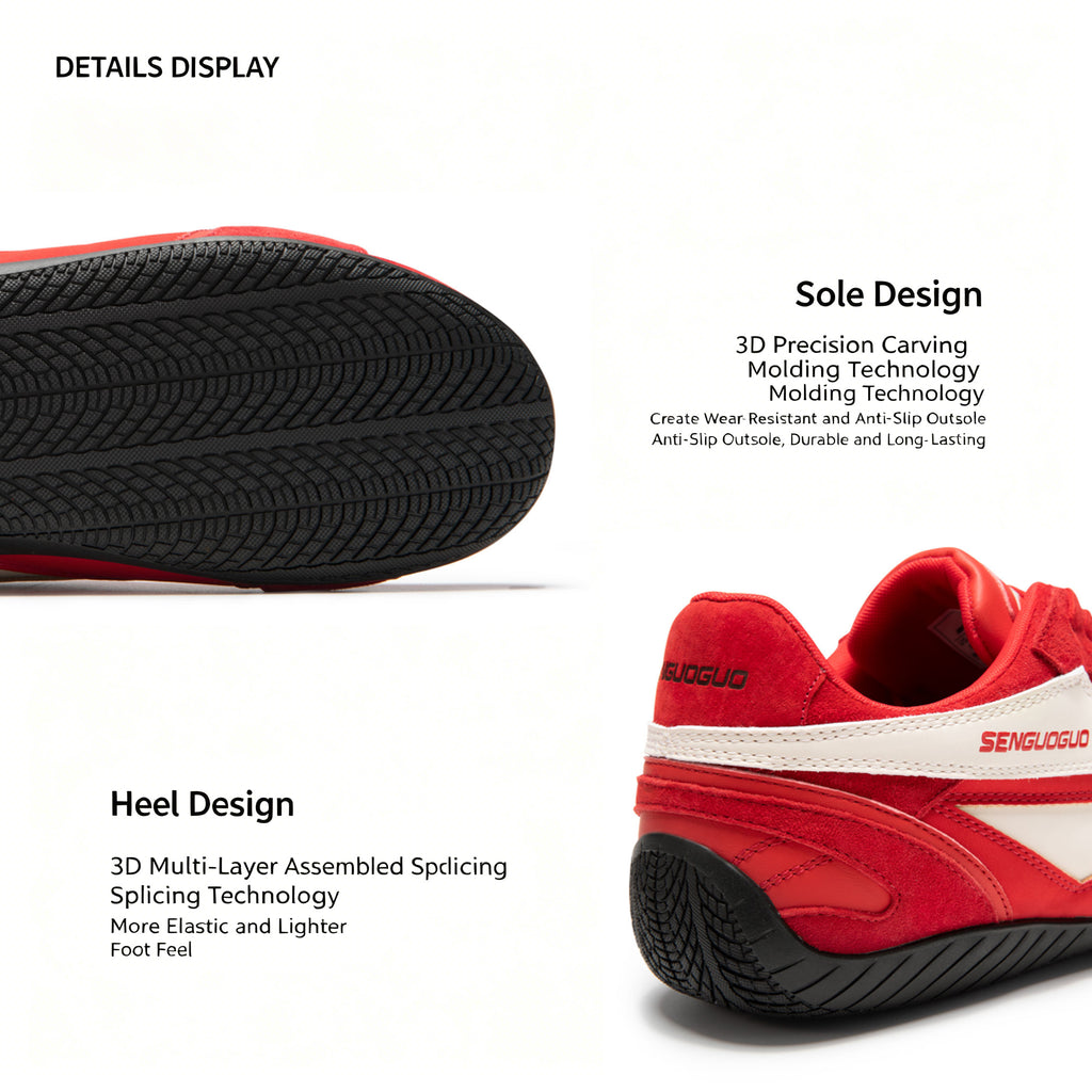 SENGUOGUO Retro Racer Sneaker — Pomegranate Red & White, Unisex Low-Top