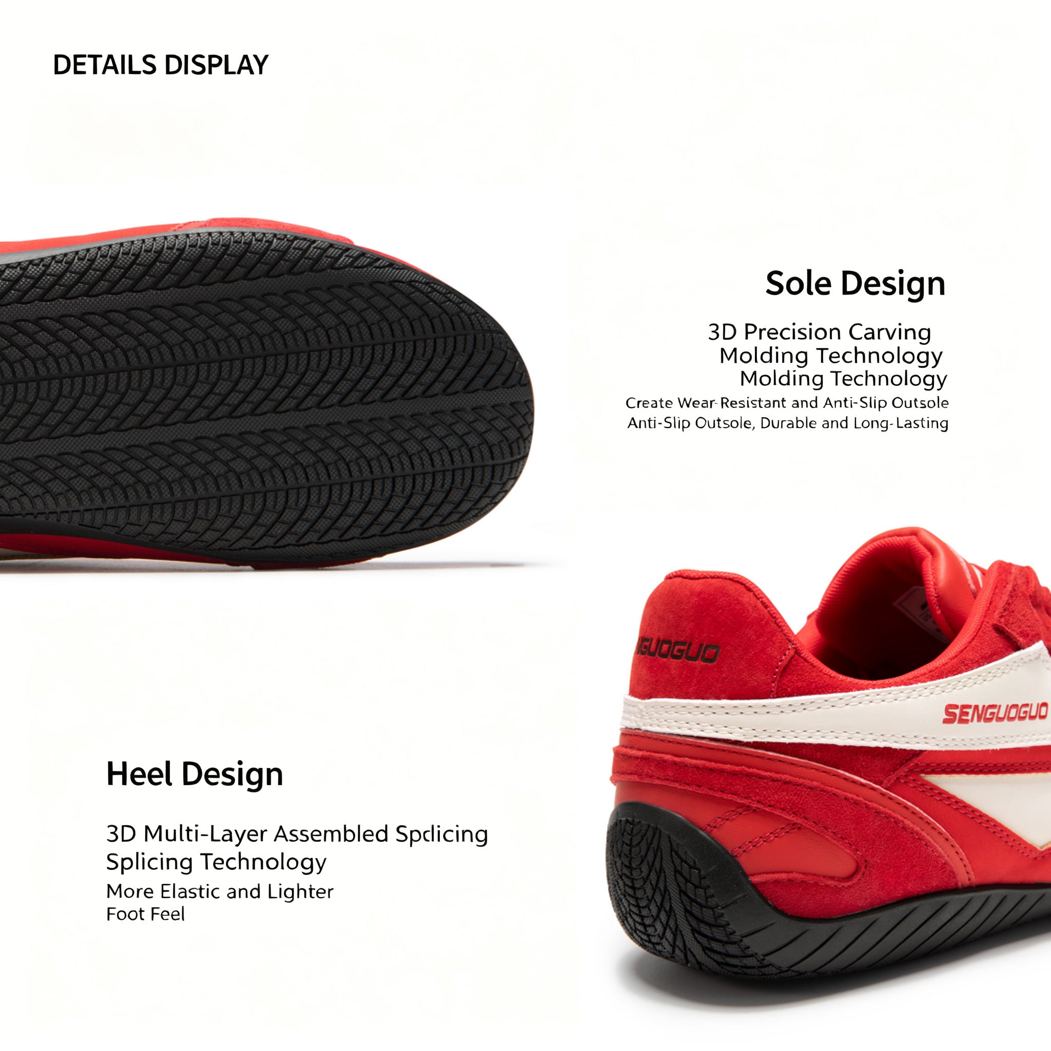 SENGUOGUO Retro Racer Sneaker — Pomegranate Red & White, Unisex Low-Top