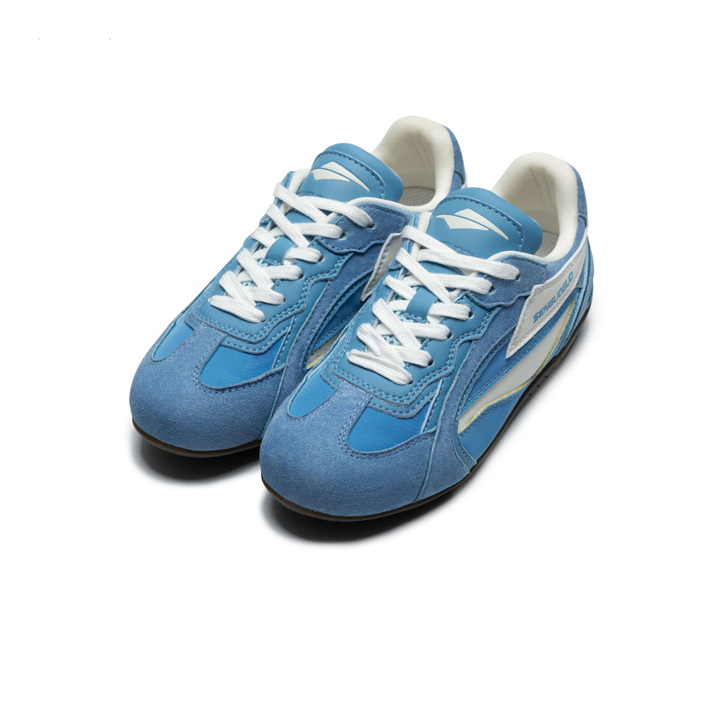 SENGUOGUO Retro Racer Sneaker — Sky Blue & White, Unisex Low-Top