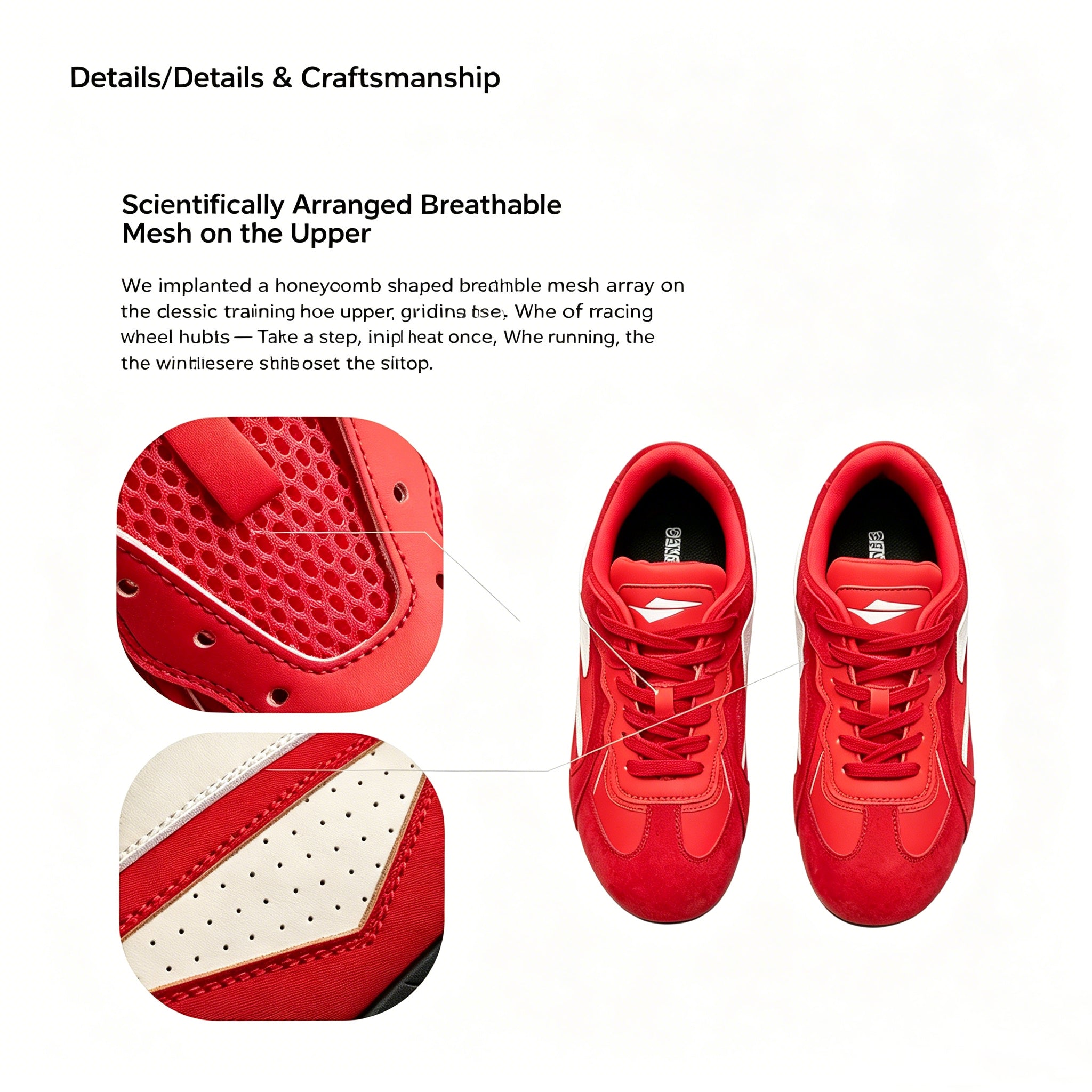 SENGUOGUO Retro Racer Sneaker — Pomegranate Red & White, Unisex Low-Top