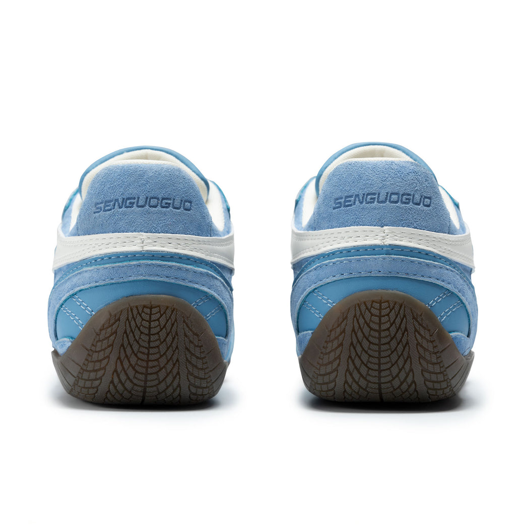 SENGUOGUO Retro Racer Sneaker — Sky Blue & White, Unisex Low-Top