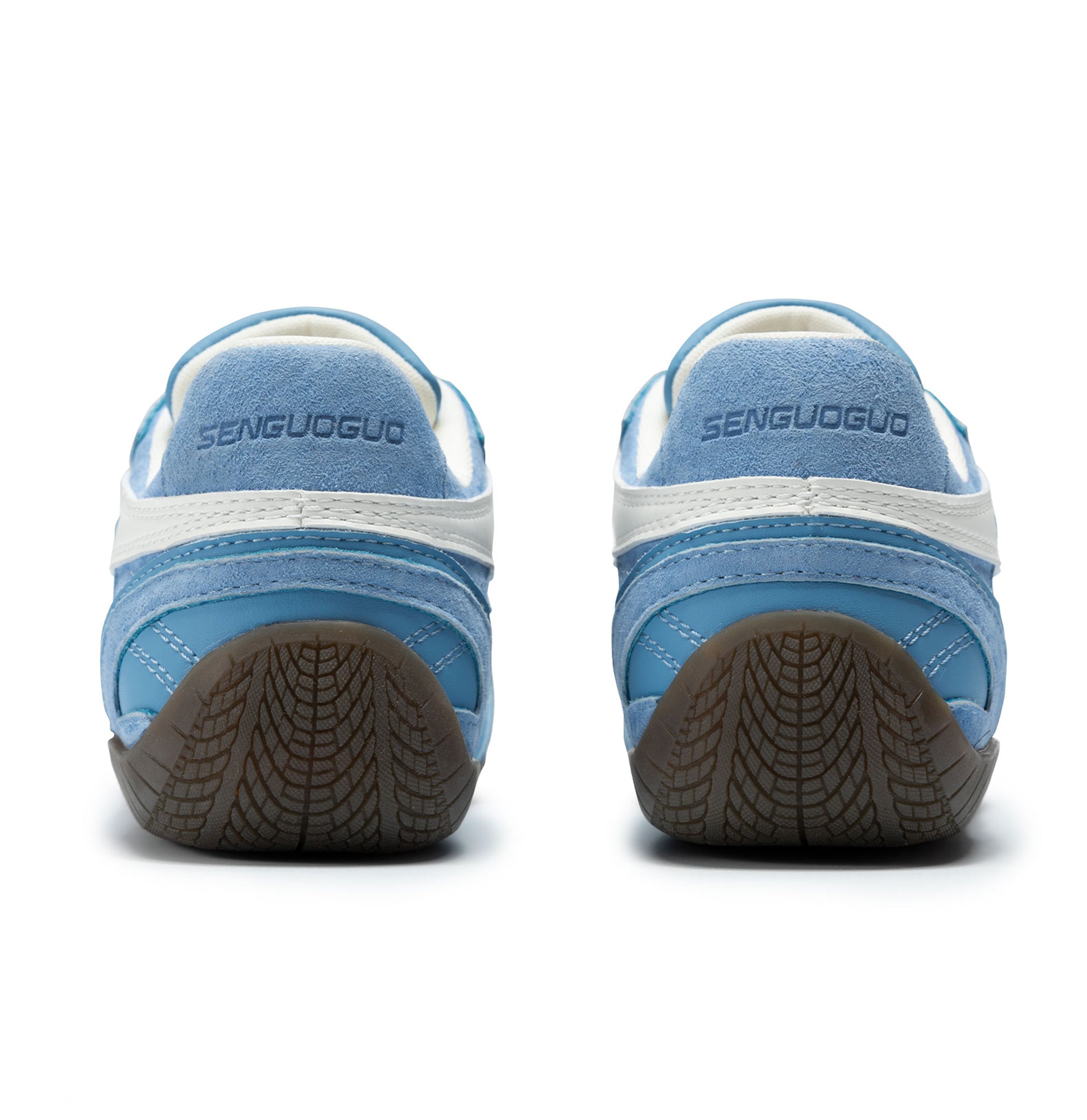 SENGUOGUO Retro Racer Sneaker — Sky Blue & White, Unisex Low-Top