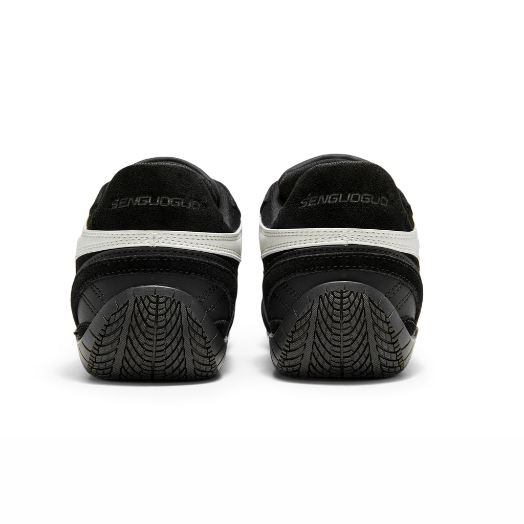 SENGUOGUO Retro Racer Sneaker — Black & White, Unisex Low-Top