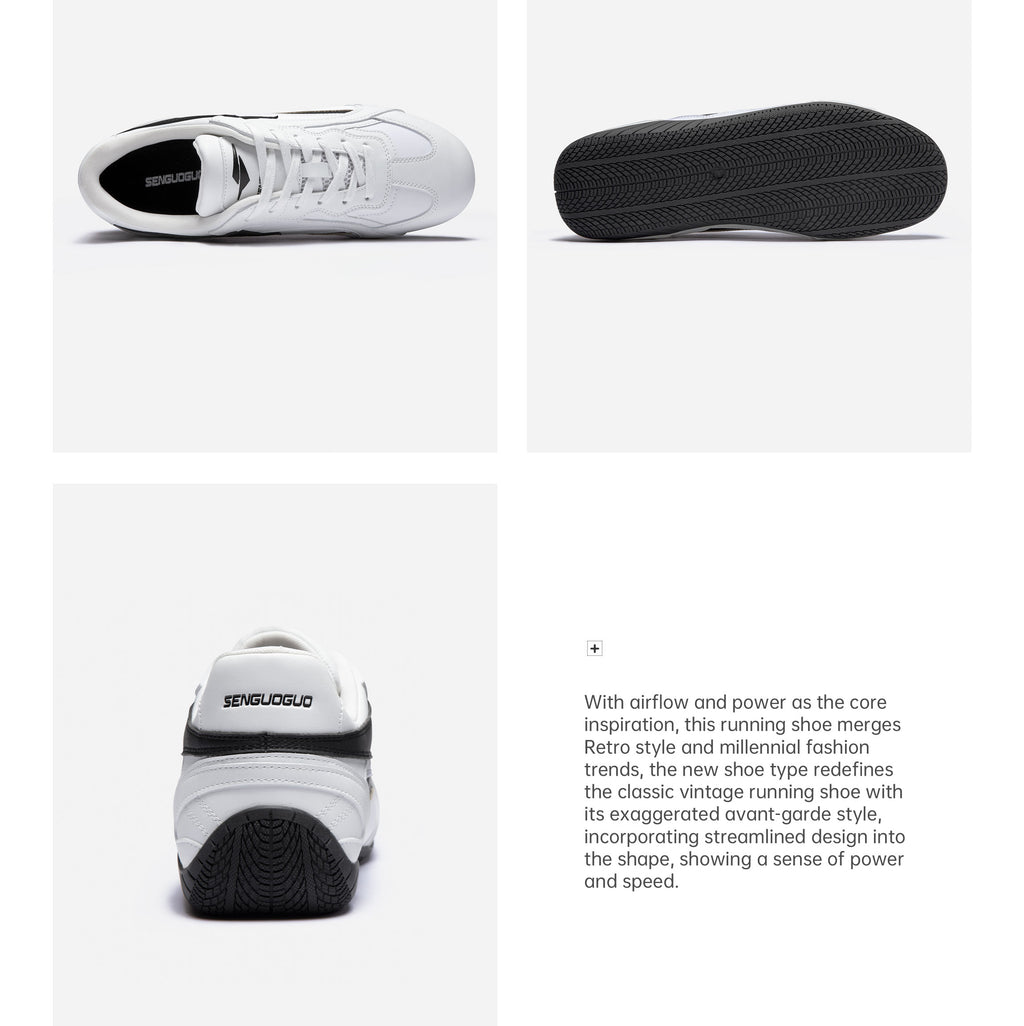 SENGUOGUO Lightning Racer Sneaker — Black & White, Unisex Low-Top
