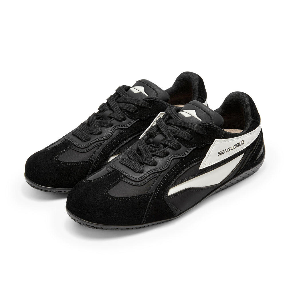 SENGUOGUO Retro Racer Sneaker — Black & White, Unisex Low-Top