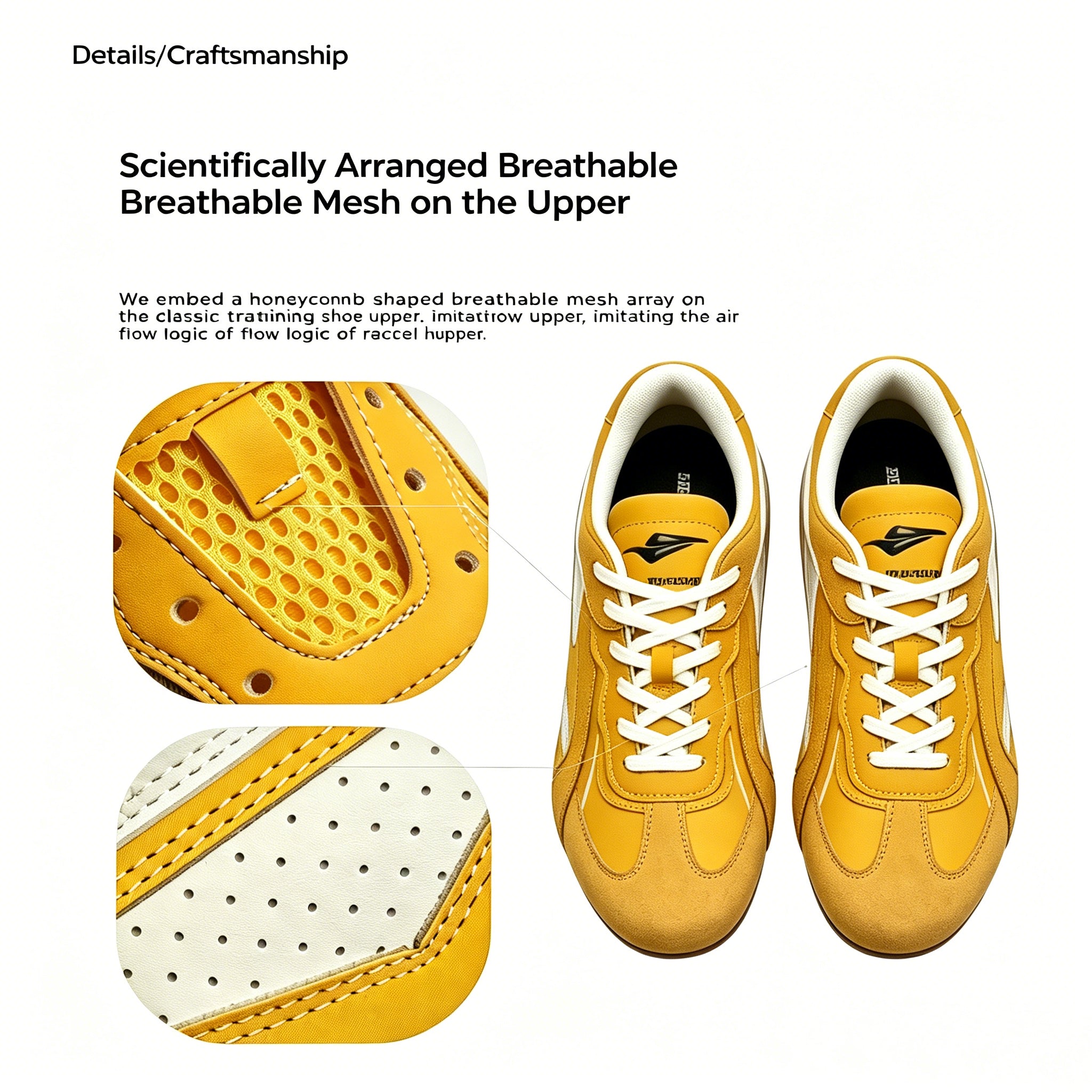 SENGUOGUO Retro Racer Sneaker — Yellow & White, Unisex Low-Top