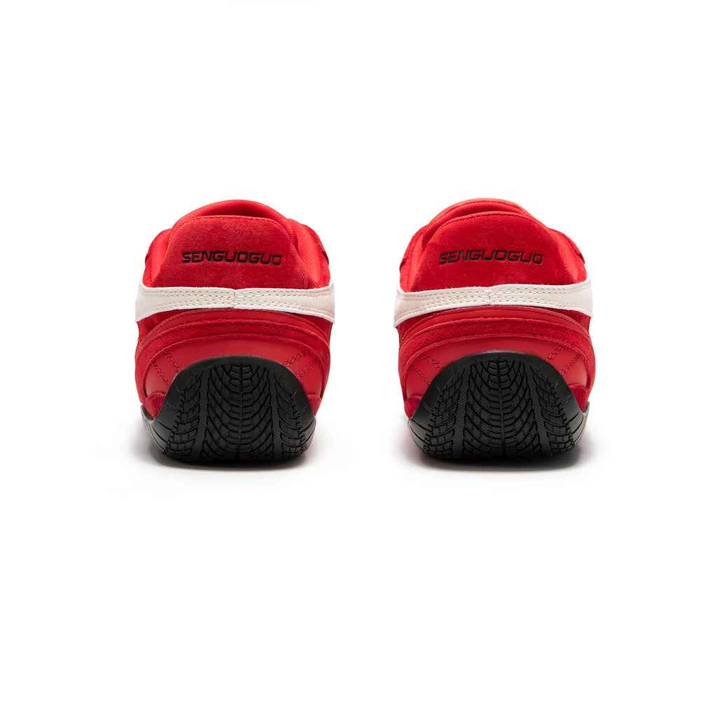 SENGUOGUO Retro Racer Sneaker — Pomegranate Red & White, Unisex Low-Top