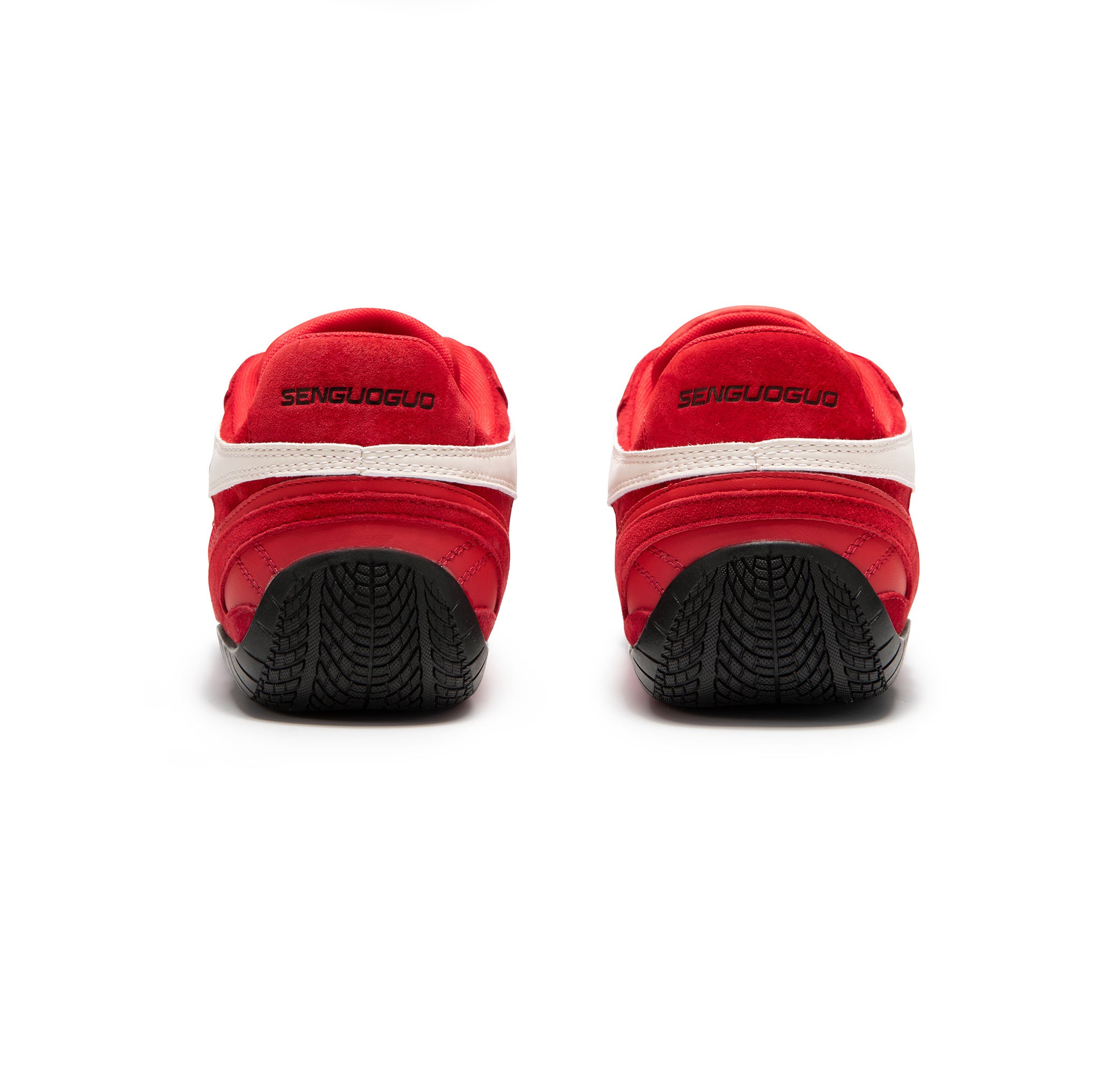 SENGUOGUO Retro Racer Sneaker — Pomegranate Red & White, Unisex Low-Top