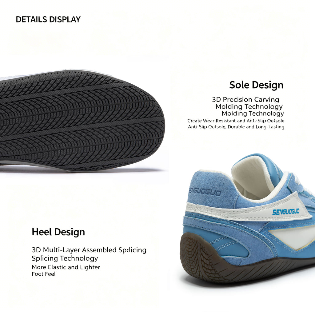 SENGUOGUO Retro Racer Sneaker — Sky Blue & White, Unisex Low-Top