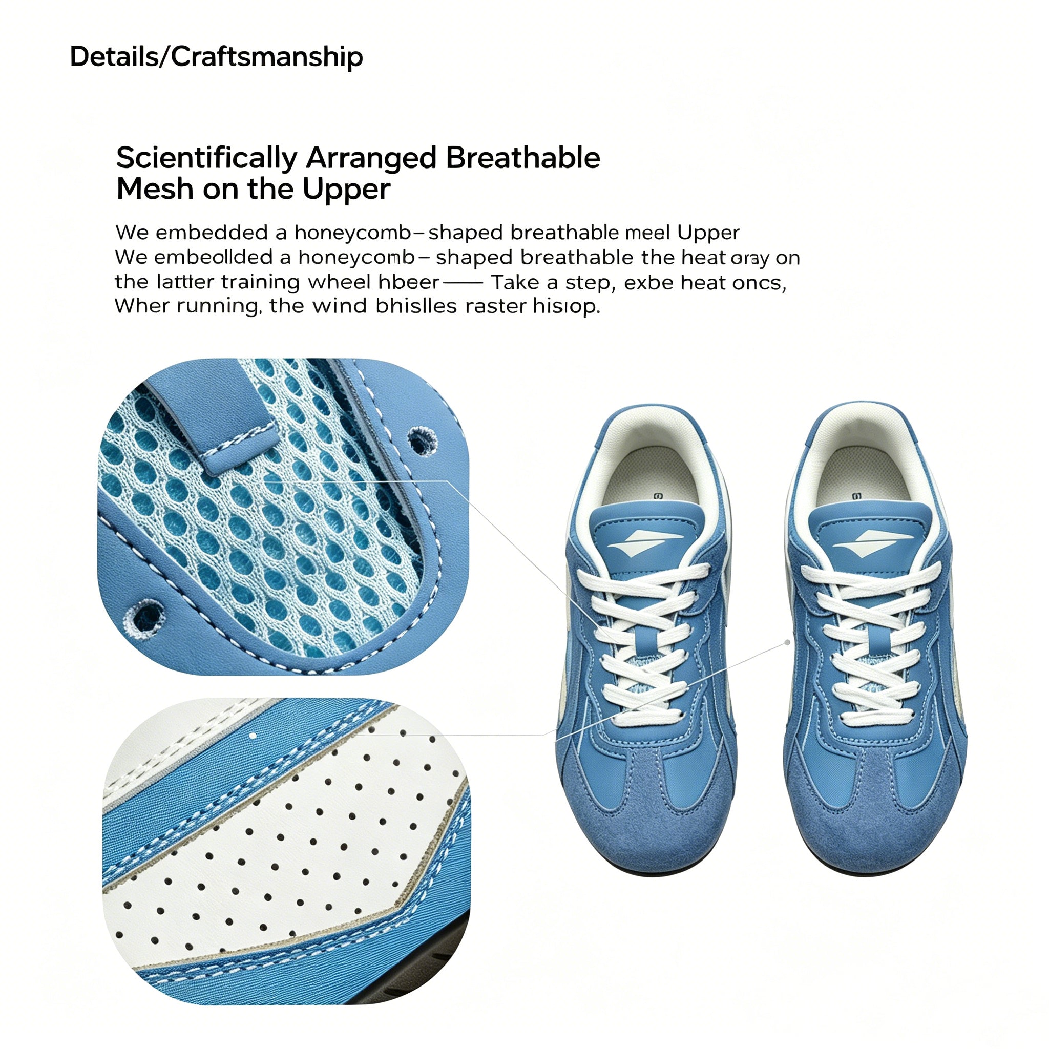 SENGUOGUO Retro Racer Sneaker — Sky Blue & White, Unisex Low-Top