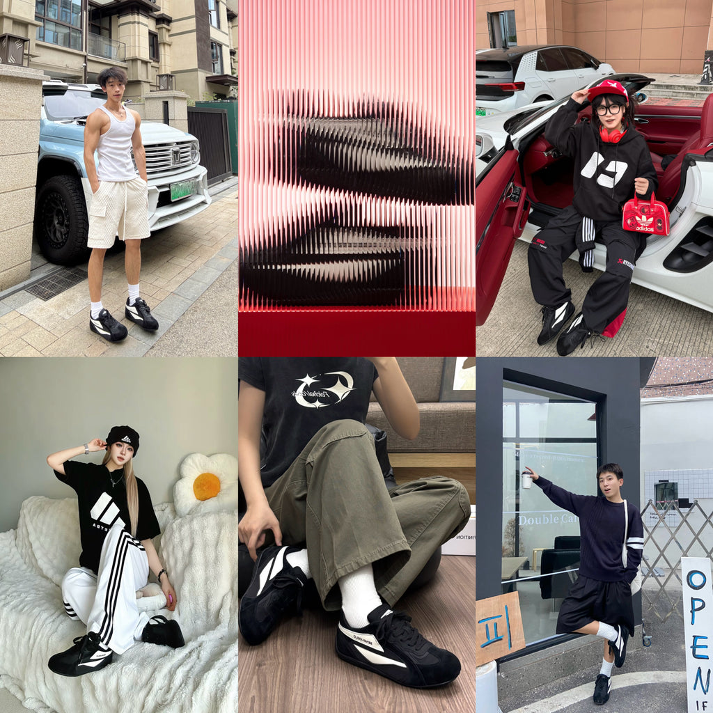 SENGUOGUO Retro Racer Sneaker — Black & White, Unisex Low-Top