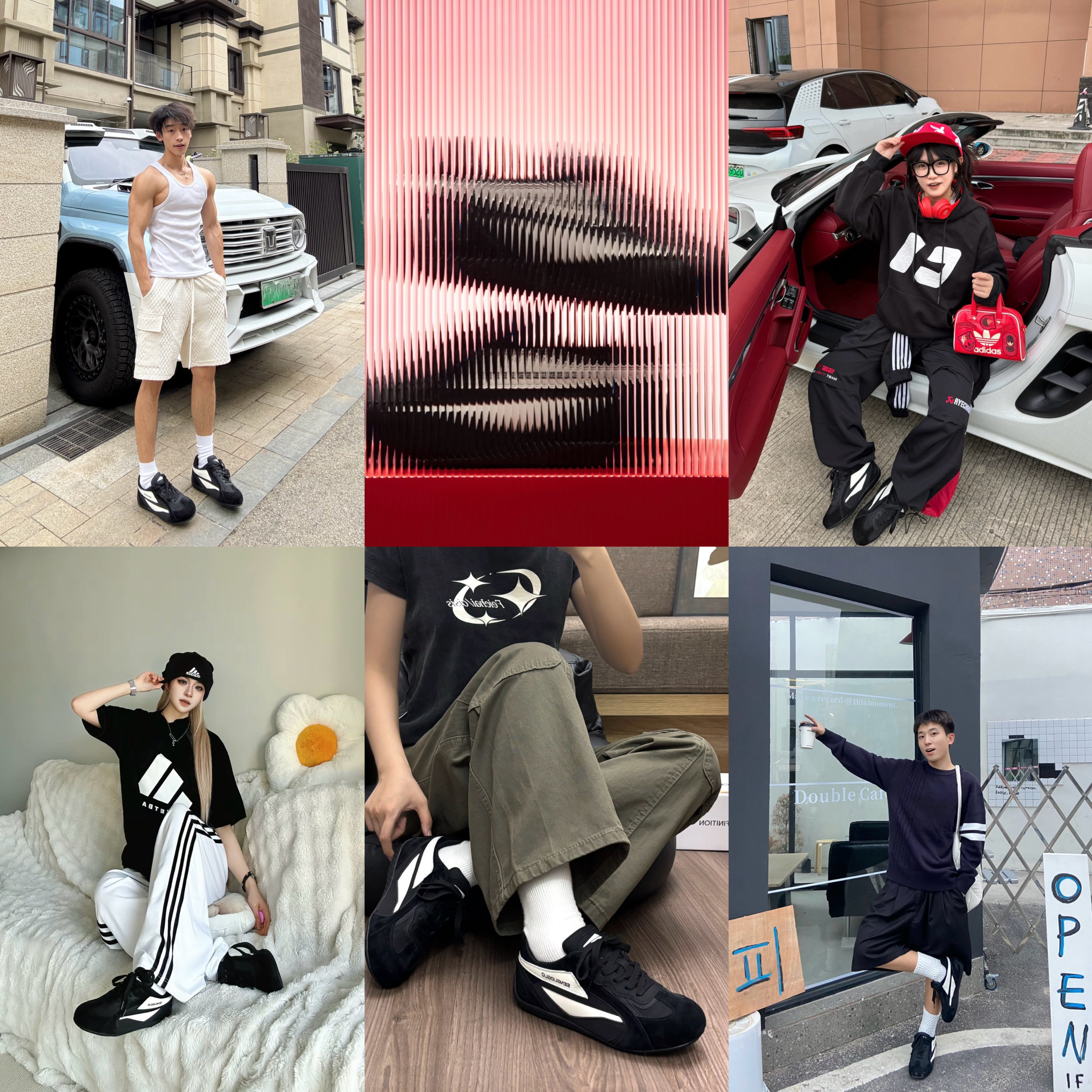 SENGUOGUO Retro Racer Sneaker — Black & White, Unisex Low-Top
