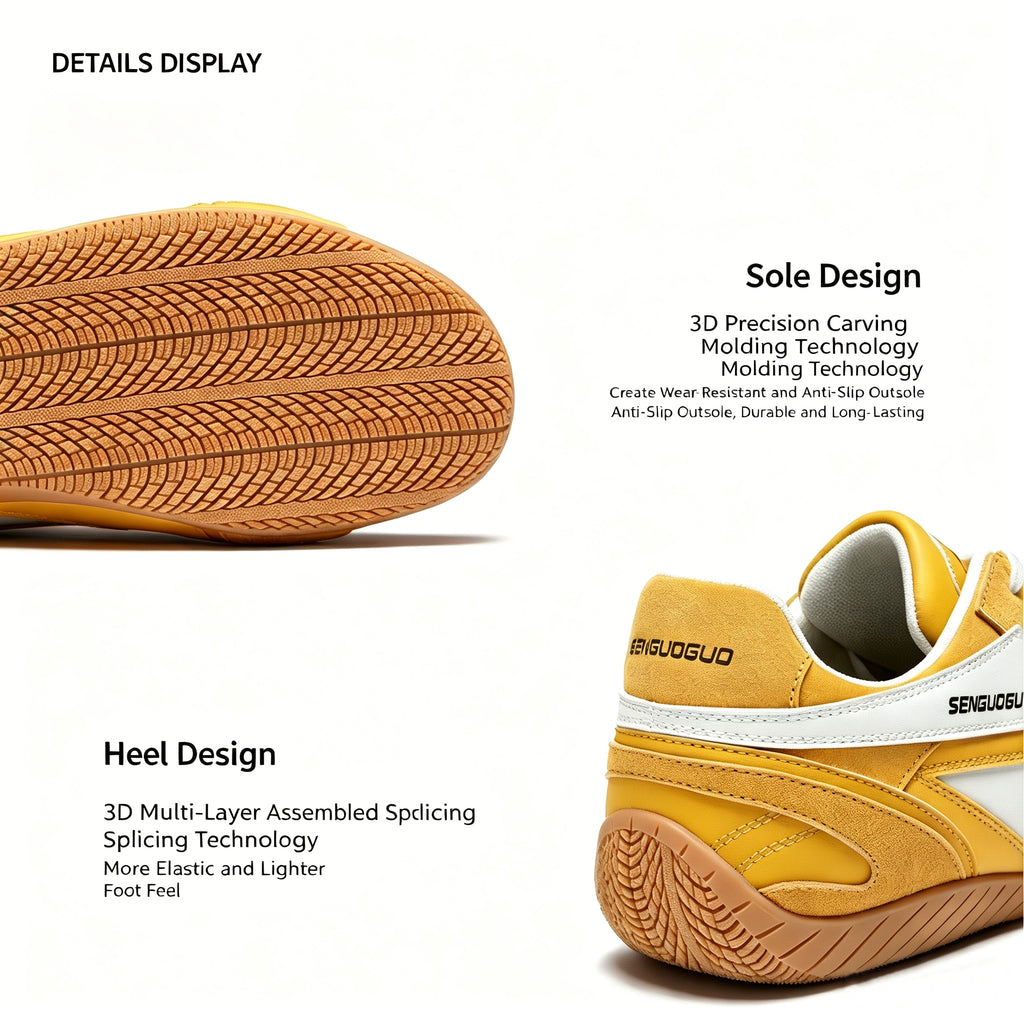 SENGUOGUO Retro Racer Sneaker — Yellow & White, Unisex Low-Top