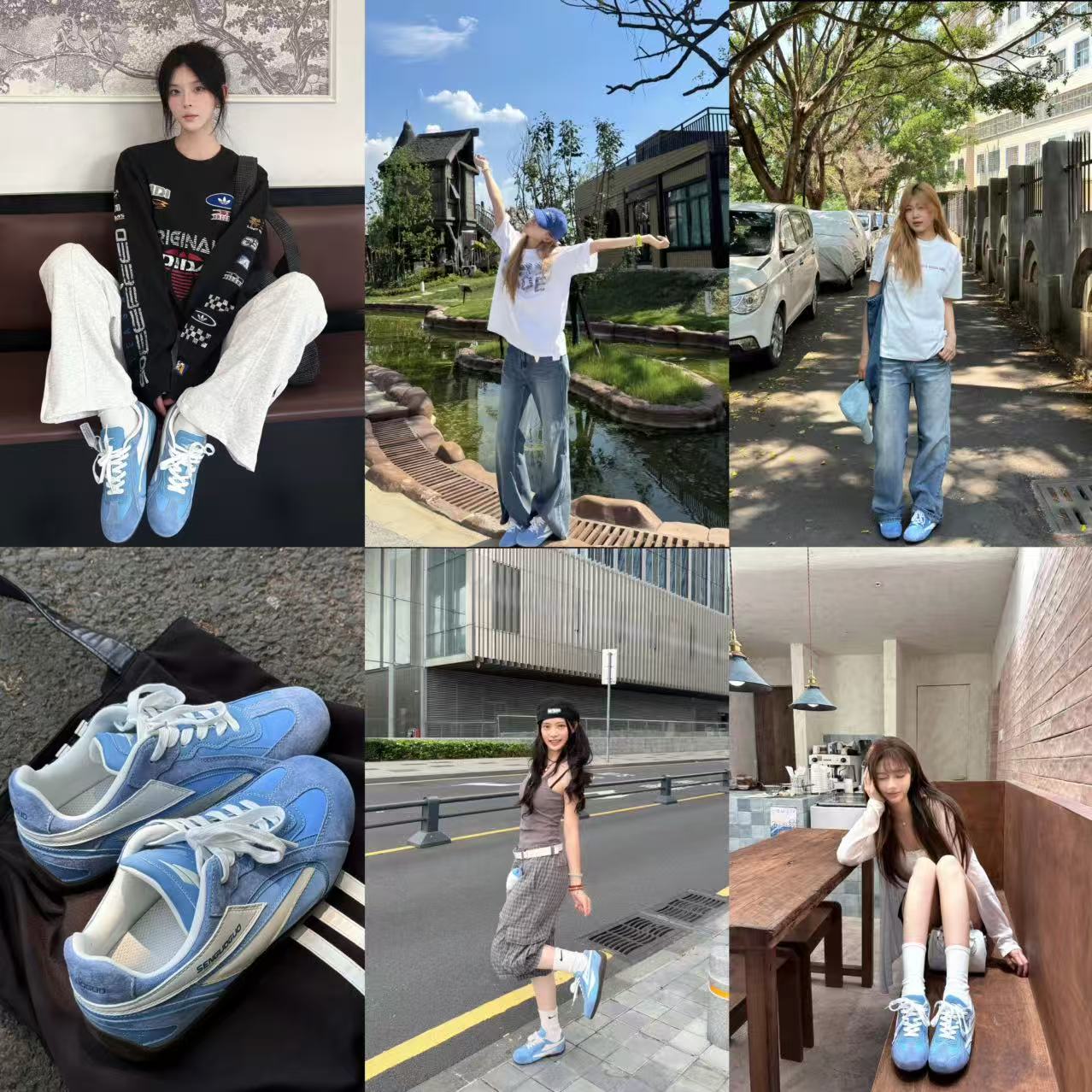 SENGUOGUO Retro Racer Sneaker — Sky Blue & White, Unisex Low-Top