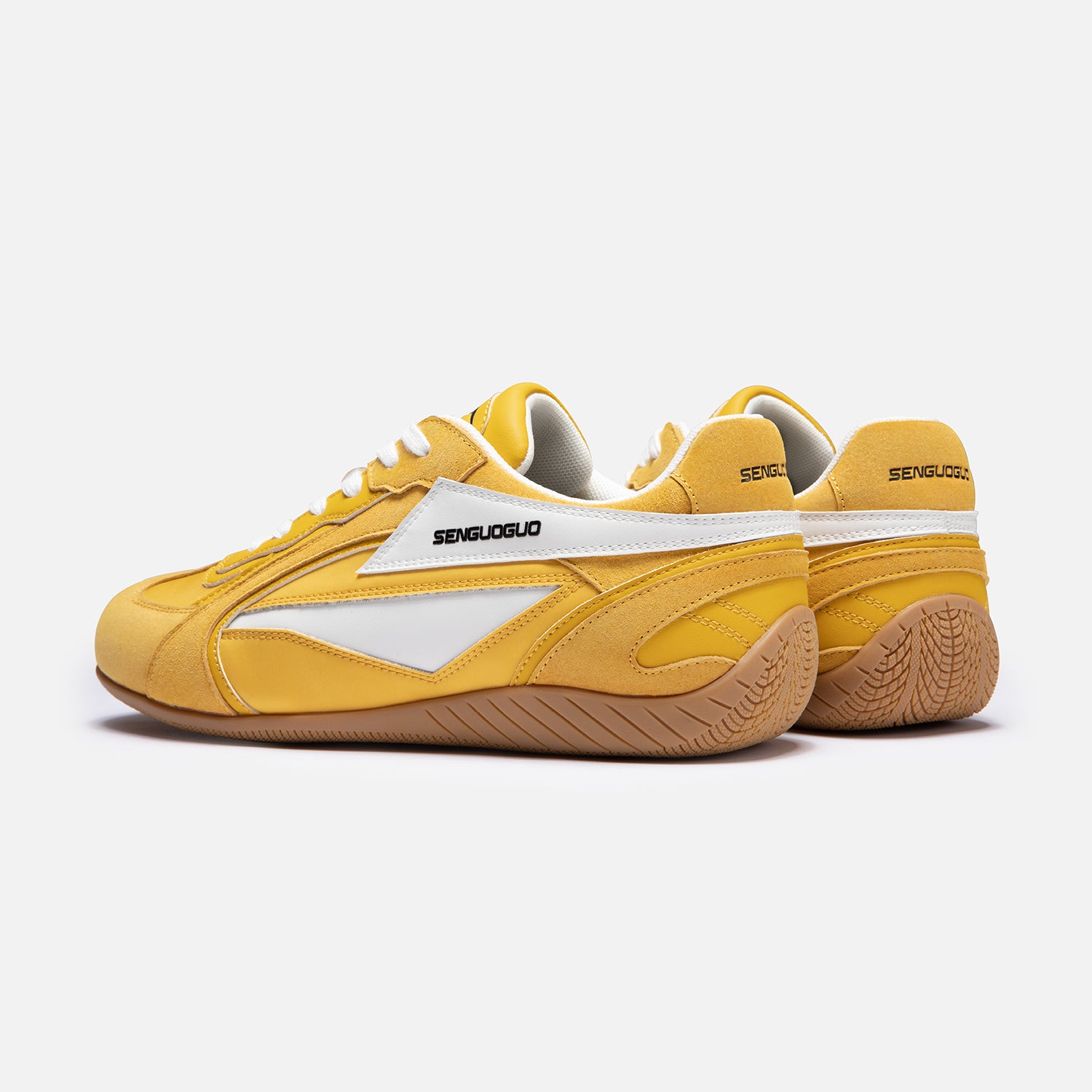 SENGUOGUO Retro Racer Sneaker — Yellow & White, Unisex Low-Top