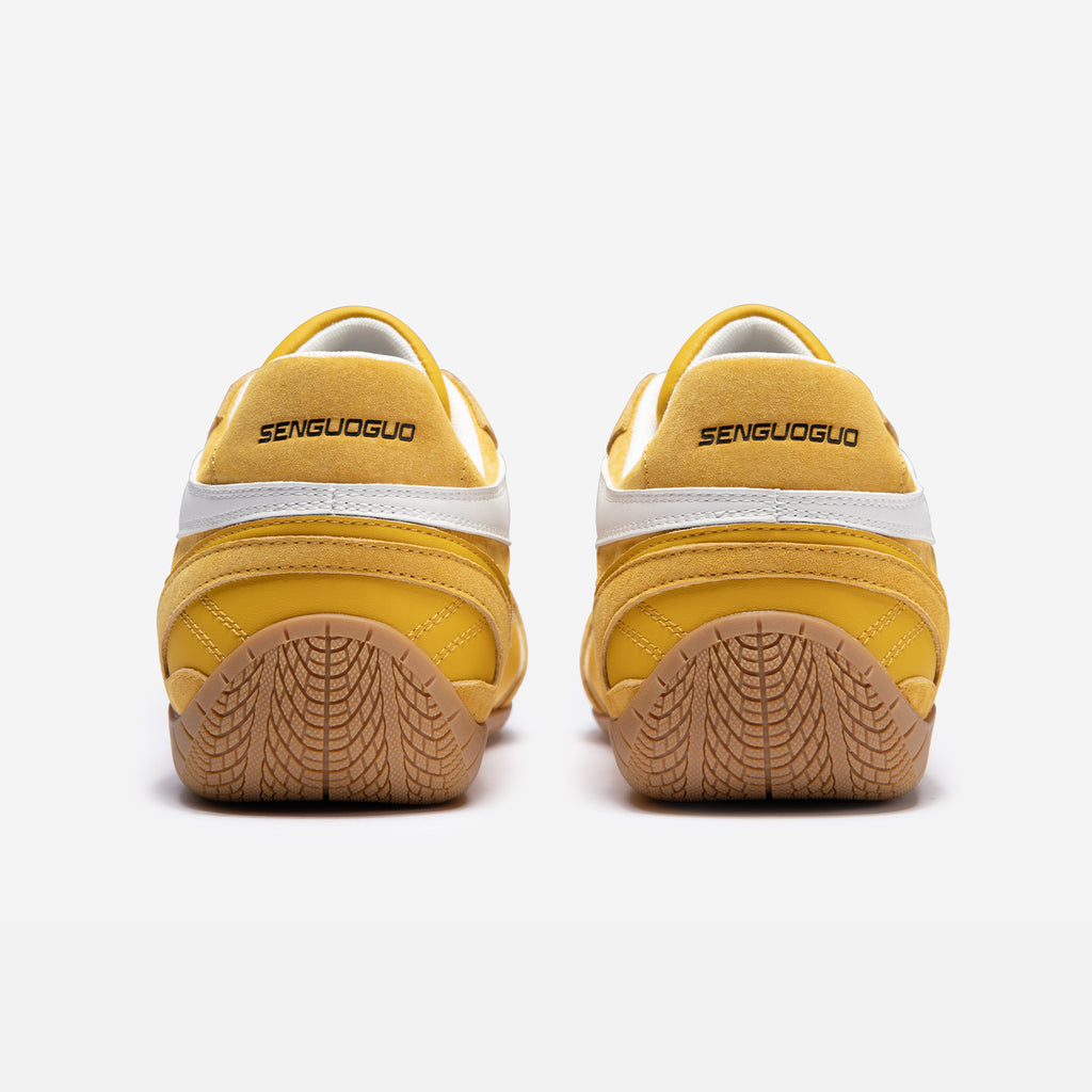 SENGUOGUO Retro Racer Sneaker — Yellow & White, Unisex Low-Top