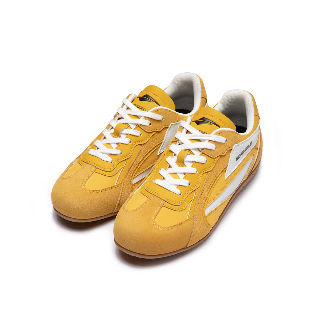 SENGUOGUO Retro Racer Sneaker — Yellow & White, Unisex Low-Top